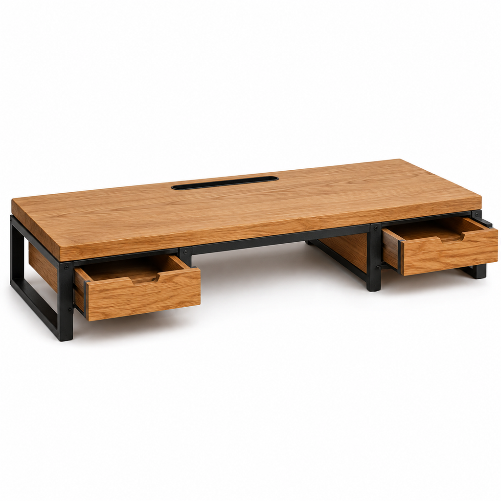 Solid Oak Monitor Riser & Desk Organizer