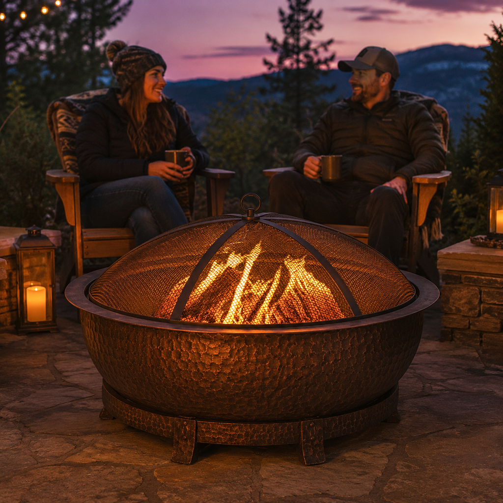 Hammered Steel Fire Pit & Spark Screen Kit