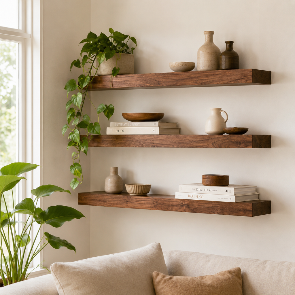 Solid Walnut Floating Shelf System